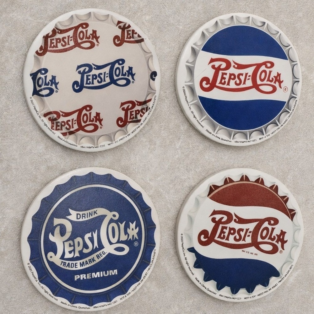 Pepsi Cola Ceramic Coaster Set of 4 Bottle Cap Style Retro Soda‎ Bar Decor